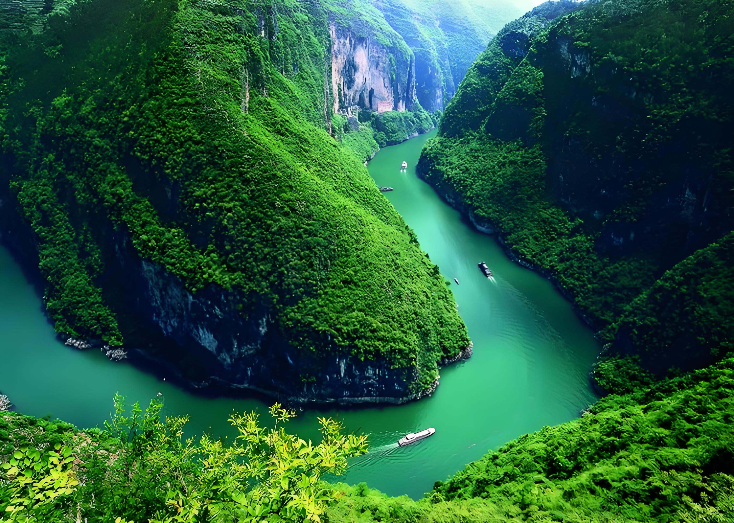小三峡两岸青山与峡谷水面